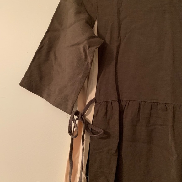 Roolee Green Cream Linen Midi Maxi Dress Tie Womens - Picture 3 of 5